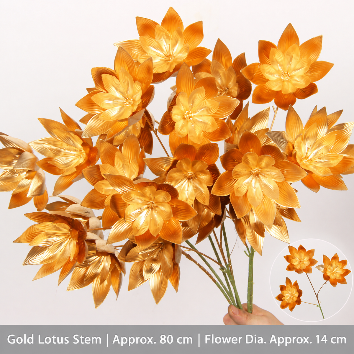 Gold Lotus Stem | Approx. 80 cm | Flower Dia. Approx. 14 cm artificial holiday floral decoration by Sunvale Living