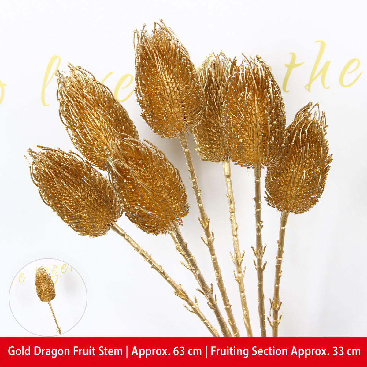 Gold Dragon Fruit Stem | Approx. 63 cm | Fruiting Section Approx. 33 cm artificial holiday floral decoration by Sunvale Living