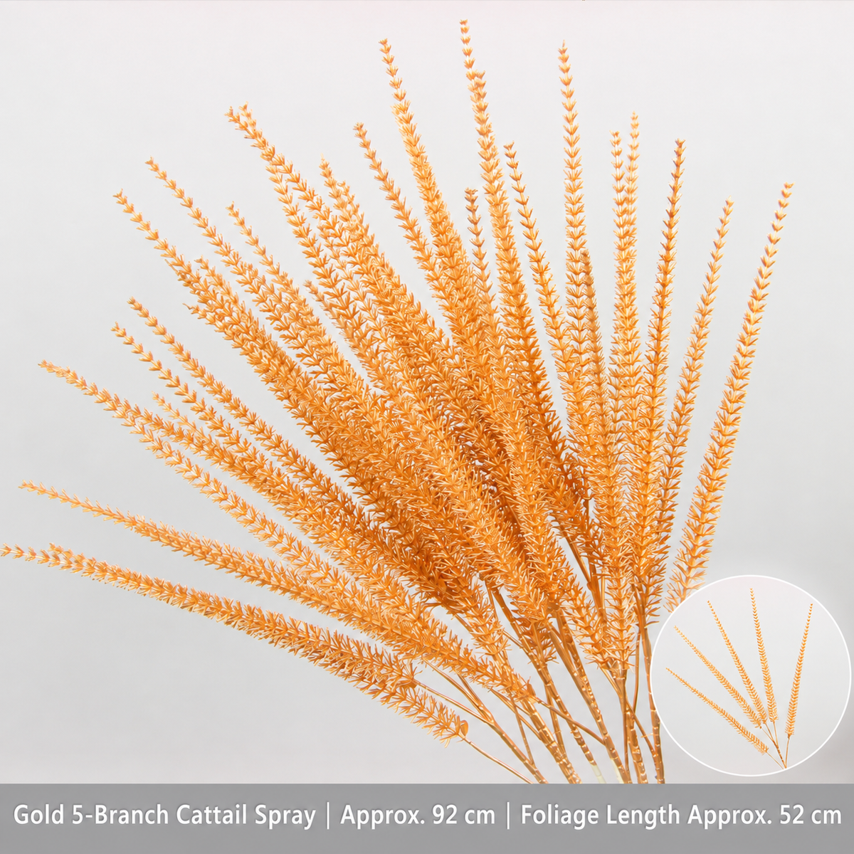 Gold 5-Branch Cattail Spray | Approx. 92 cm | Foliage Length Approx. 52 cm artificial holiday floral decoration by Sunvale Living