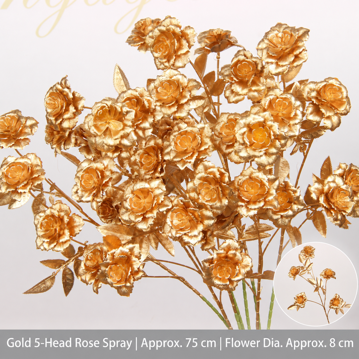 Gold 5-Head Rose Spray | Approx. 75 cm | Flower Dia. Approx. 8 cm artificial holiday floral decoration by Sunvale Living