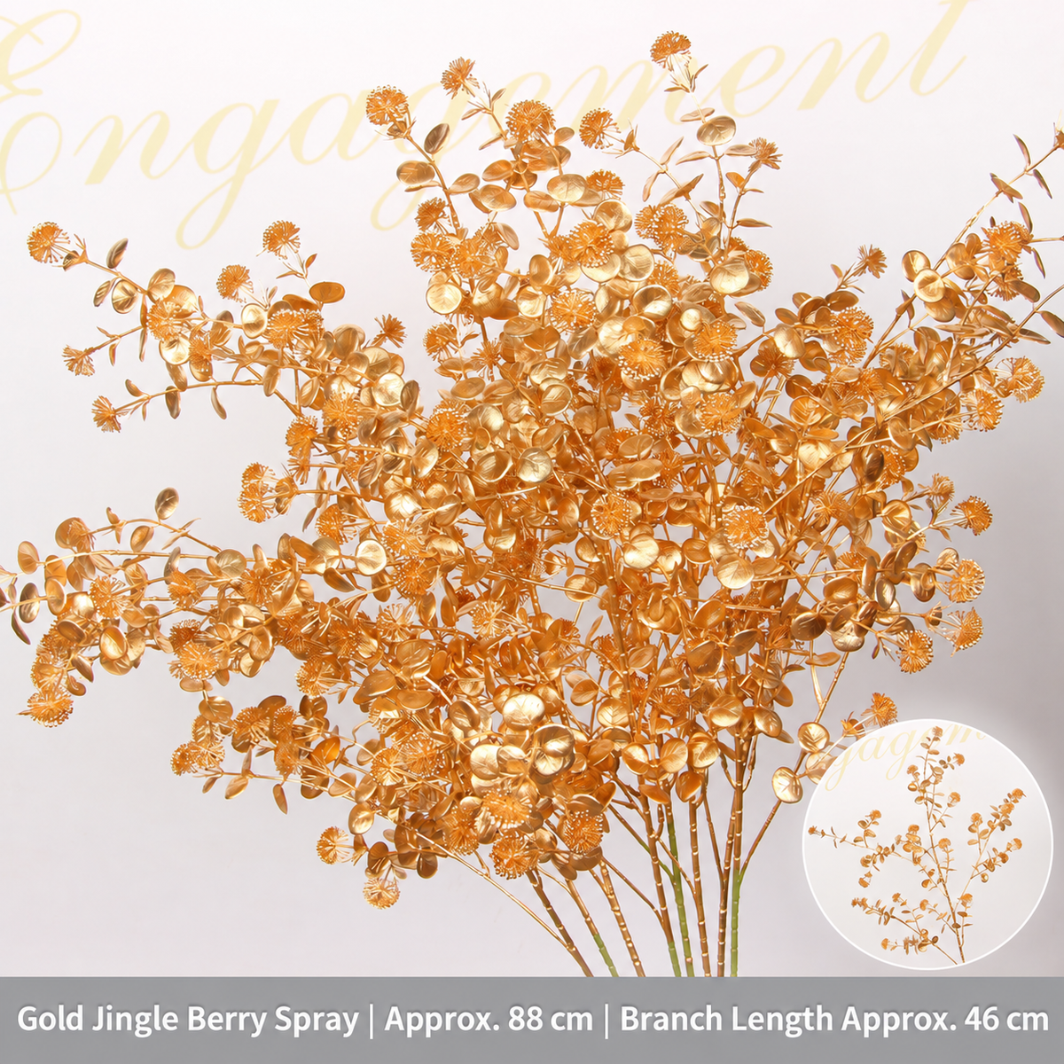 Gold Jingle Berry Spray | Approx. 88 cm | Branch Length Approx. 46 cm artificial holiday floral decoration by Sunvale Living