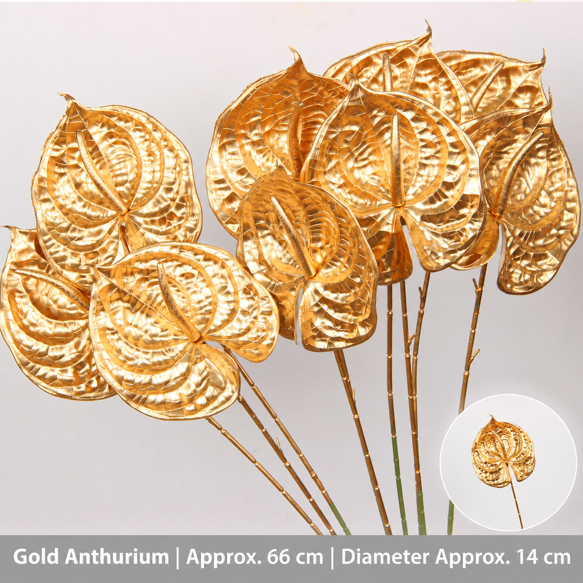 Gold Anthurium | Approx. 66 cm | Diameter Approx. 14 cm artificial holiday floral decoration by Sunvale Living