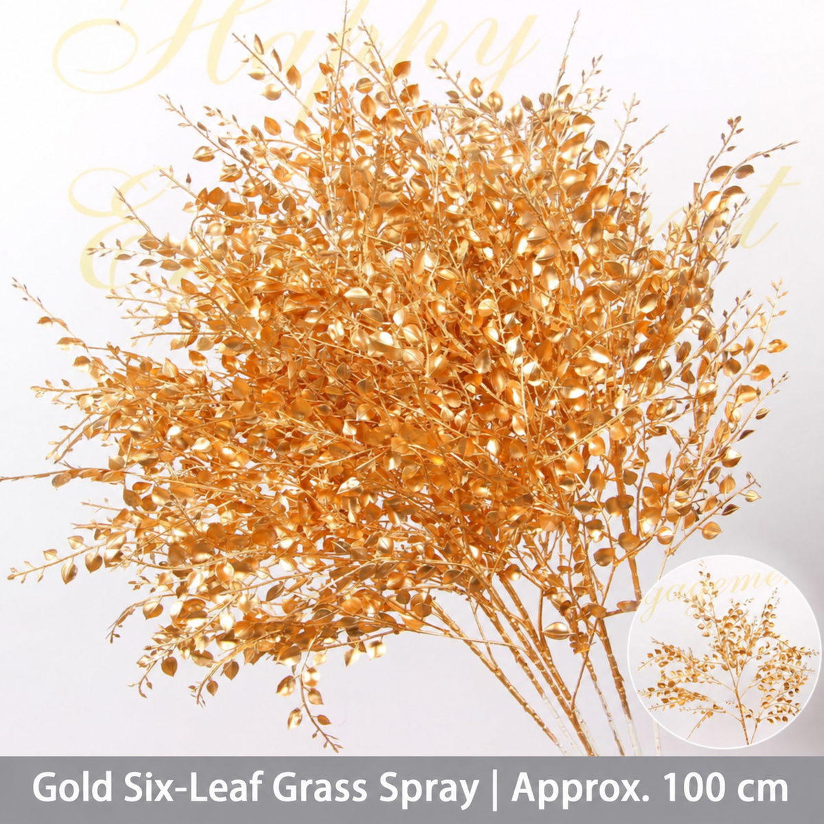 Gold Six-Leaf Grass Spray | Approx. 100 cm artificial holiday floral decoration by Sunvale Living