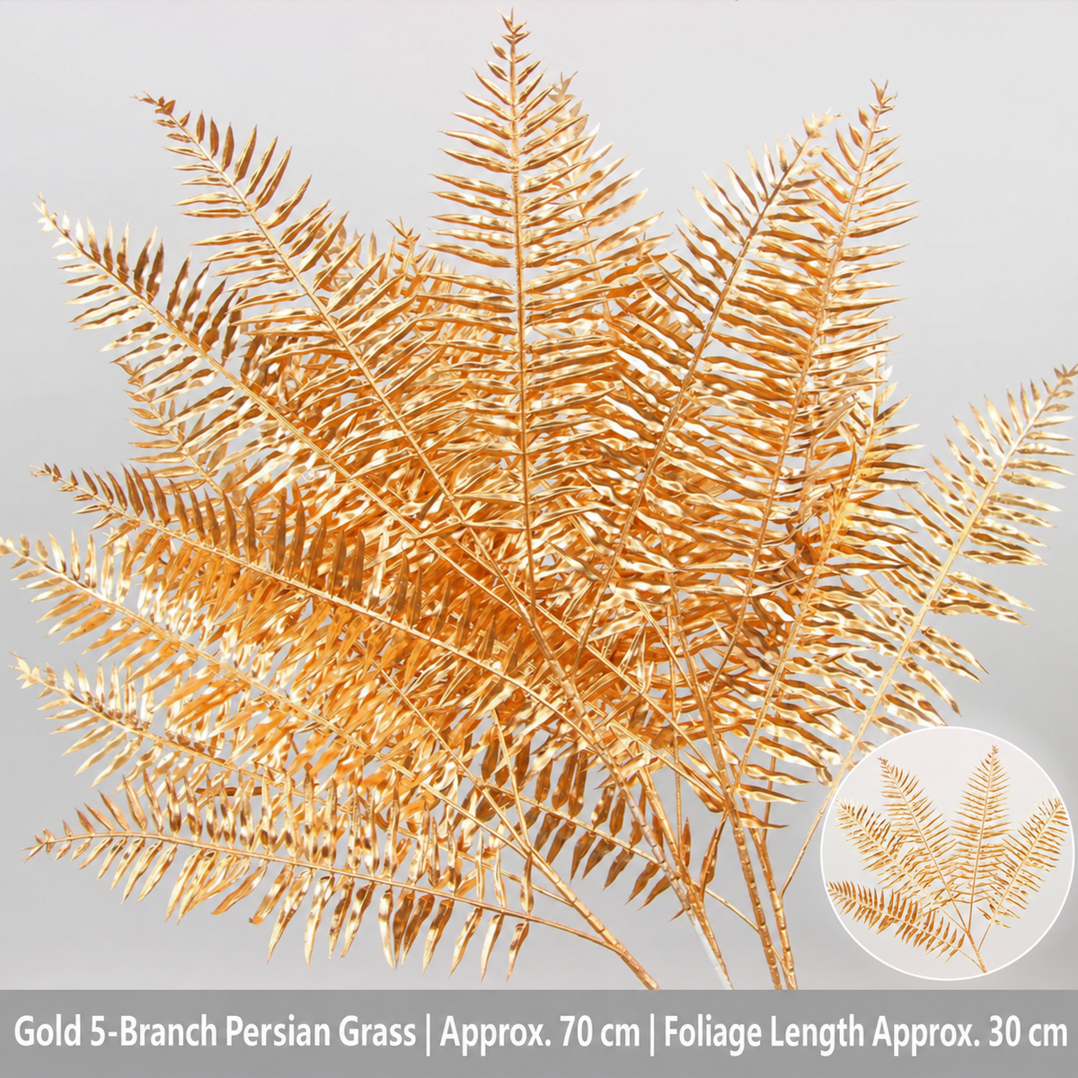 Gold 5-Branch Persian Grass | Approx. 70 cm | Foliage Length Approx. 30 cm artificial holiday floral decoration by Sunvale Living