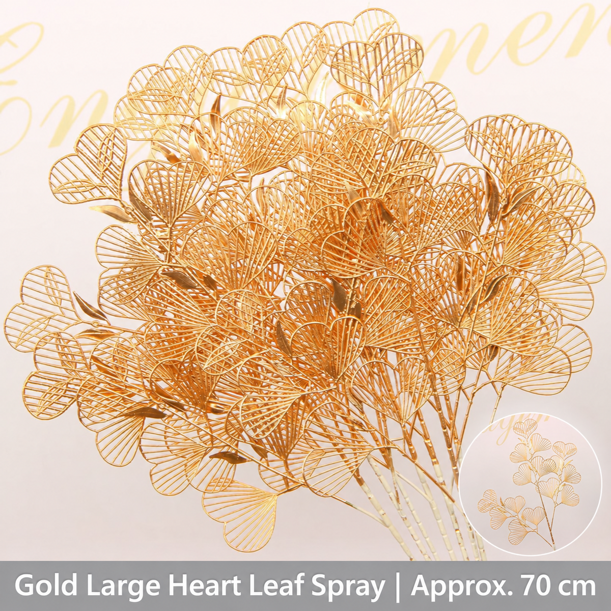 Gold Large Heart Leaf Spray | Approx. 70 cm artificial holiday floral decoration by Sunvale Living