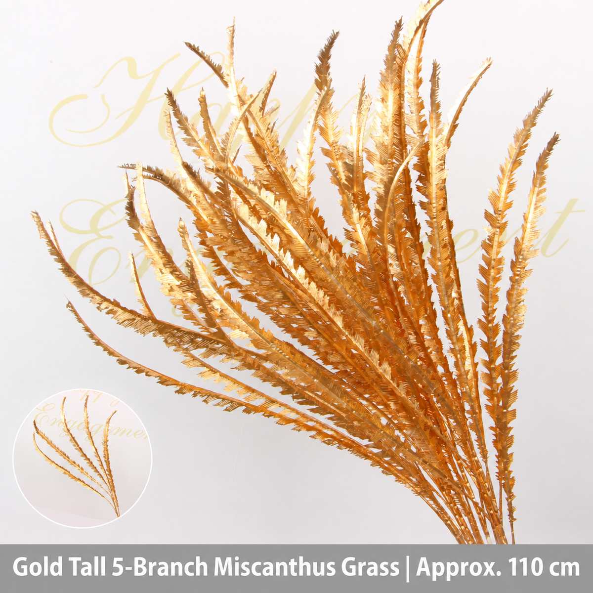 Gold Tall 5-Branch Miscanthus Grass | Approx. 110 cm artificial holiday floral decoration by Sunvale Living
