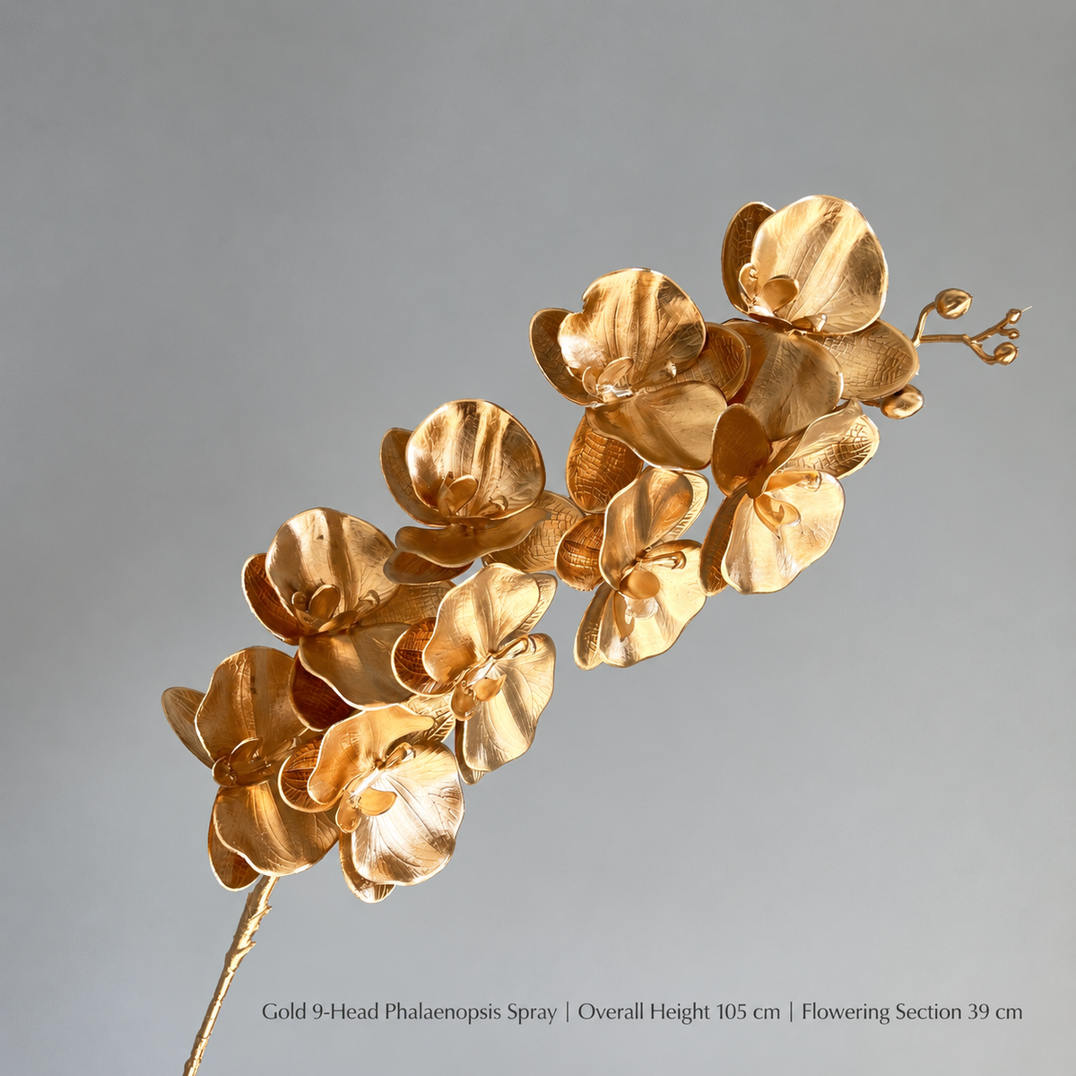 Gold 9-Head Phalaenopsis Spray | Overall Height 105 cm | Flowering Section 39 cm artificial holiday floral decoration by Sunvale Living