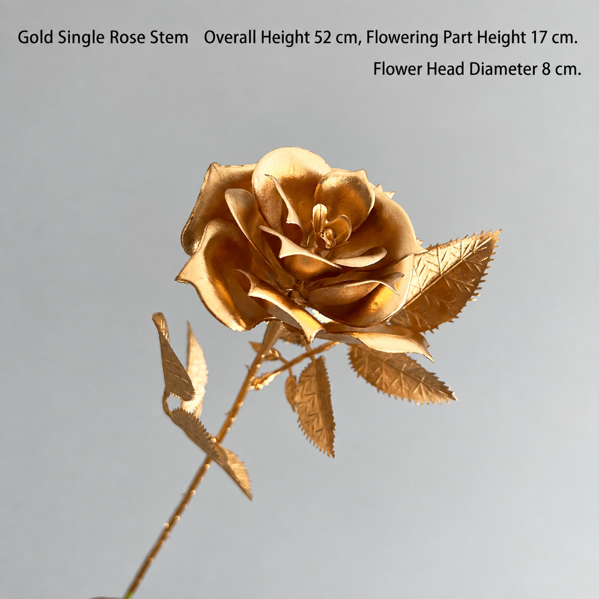Gold Single Rose Stem | Overall Height 52 cm | Flowering Part Height 17 cm | Flower Head Diameter 8 cm artificial holiday floral decoration by Sunvale Living