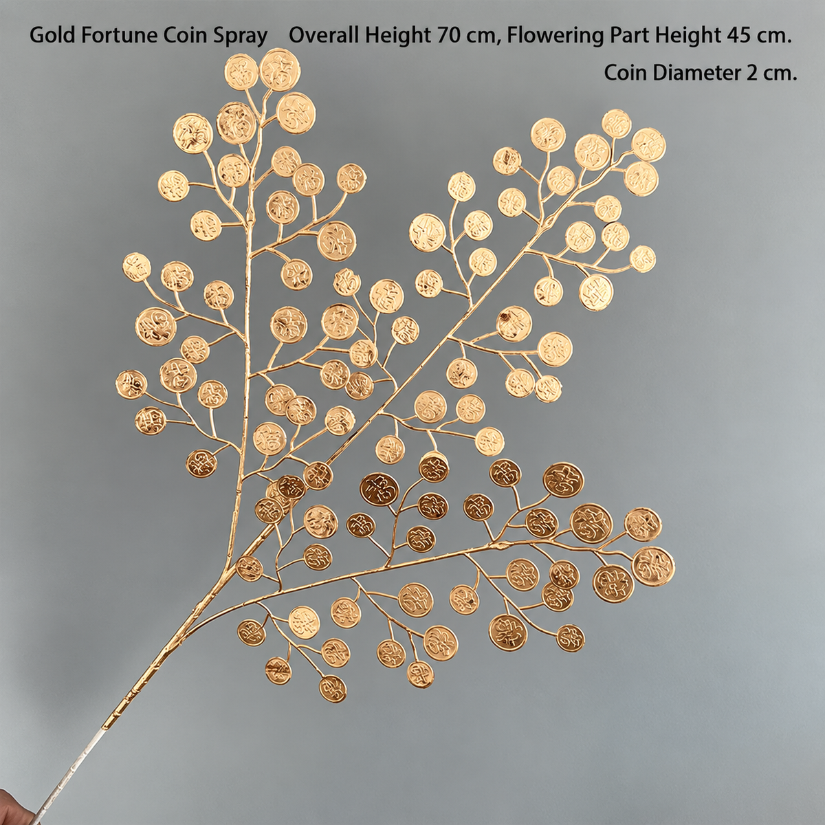 Gold Fortune Coin Spray | Overall Height 70 cm | Flowering Part Height 45 cm | Coin Diameter 2 cm artificial holiday floral decoration by Sunvale Living