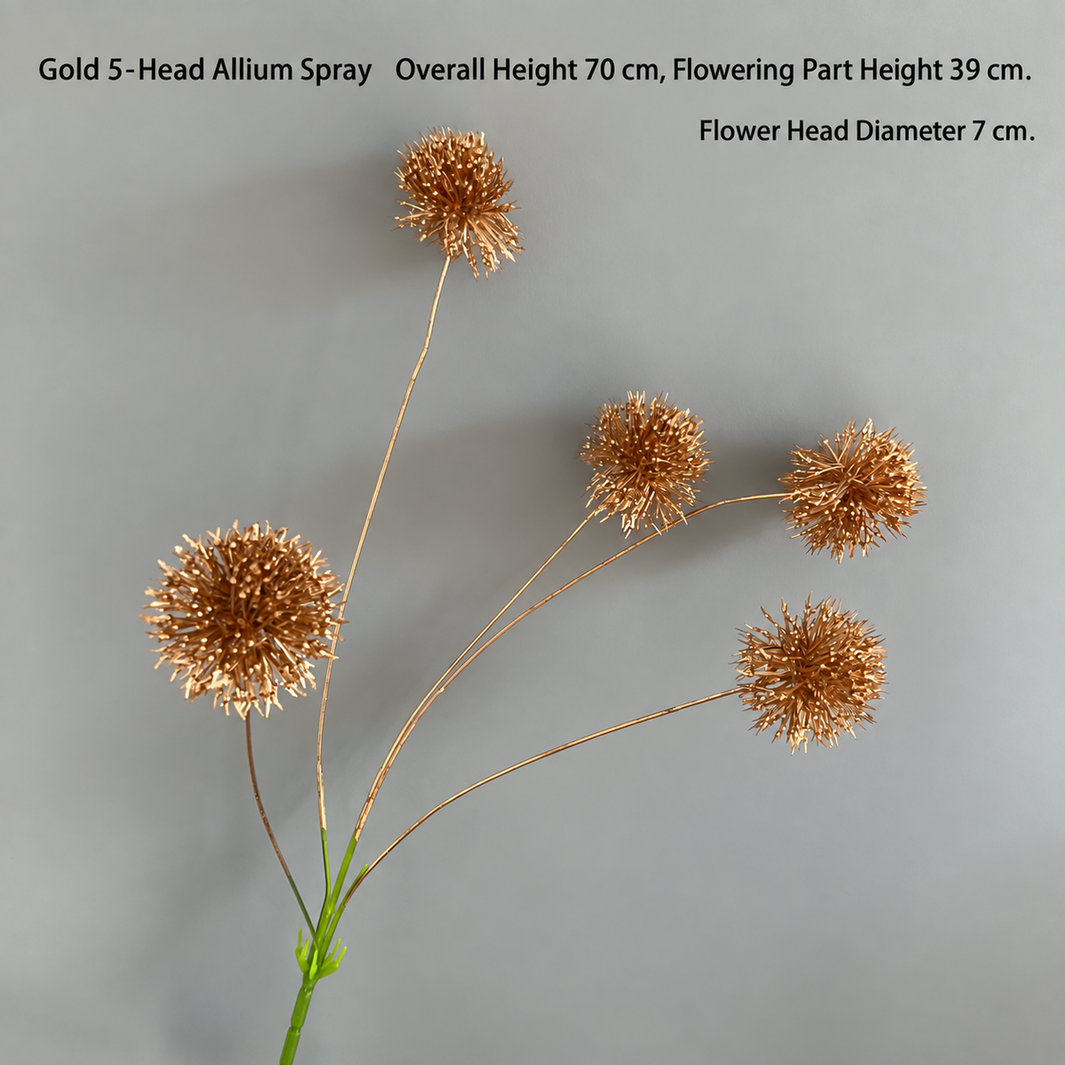 Gold 5-Head Allium Spray | Overall Height 70 cm | Flowering Part Height 39 cm | Flower Head Diameter 7 cm artificial holiday floral decoration by Sunvale Living