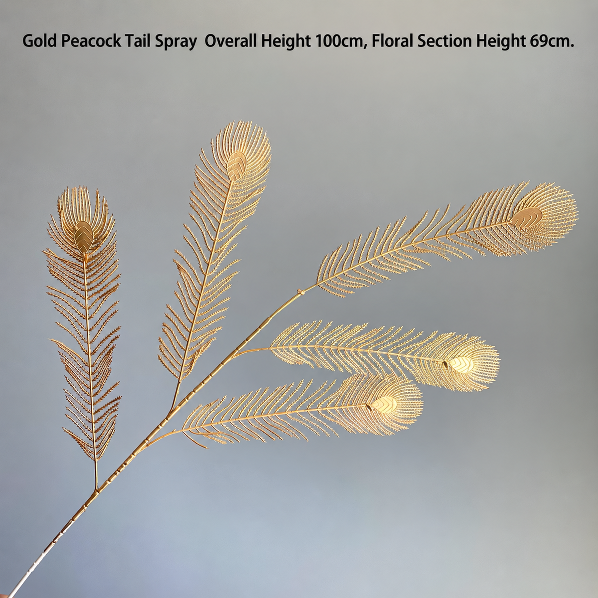 Gold Peacock Tail Spray – 100 cm | Overall Height 100 cm | Floral Section Height 69 cm artificial holiday floral decoration by Sunvale Living