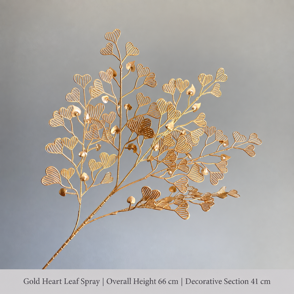 Gold Heart Leaf Spray | Overall Height 66 cm | Decorative Section 41 cm artificial holiday floral decoration by Sunvale Living