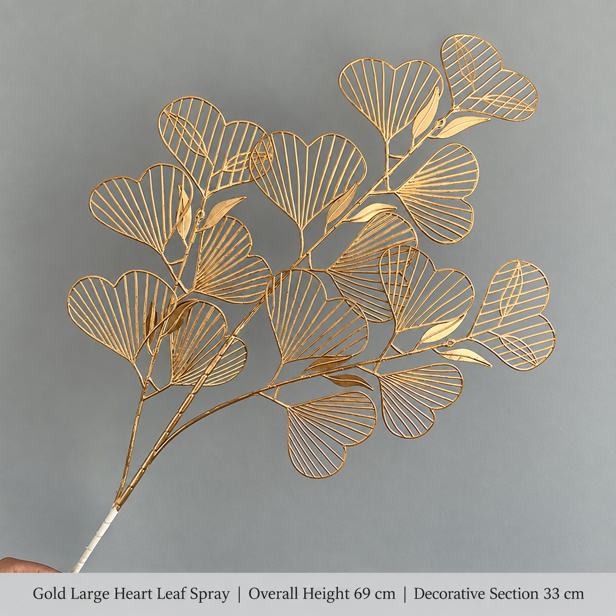 Gold Large Heart Leaf Spray – 69 cm | Overall Height 69 cm | Decorative Section 33 cm artificial holiday floral decoration by Sunvale Living