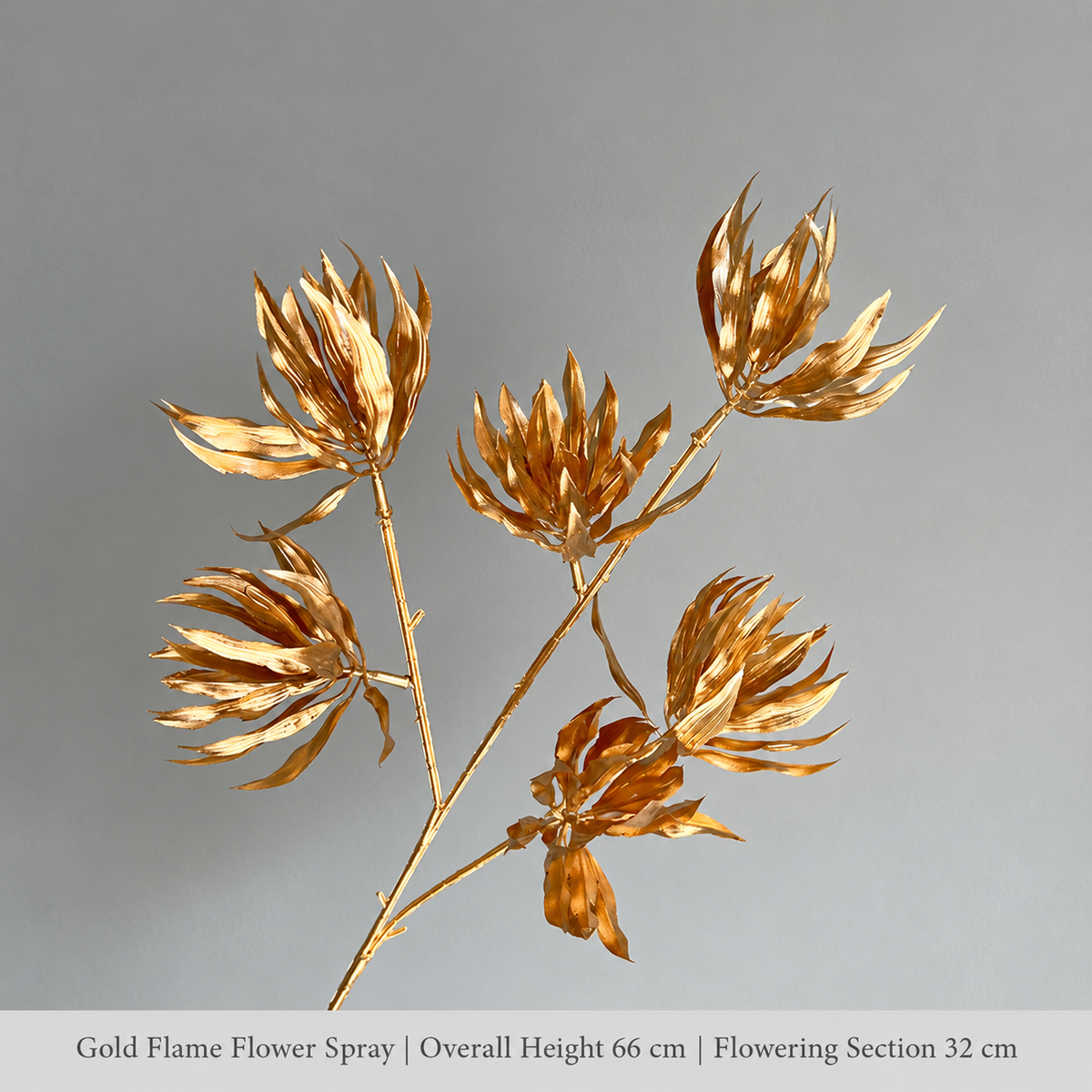 Gold Flame Flower Spray | Overall Height 66 cm | Flowering Section 32 cm artificial holiday floral decoration by Sunvale Living