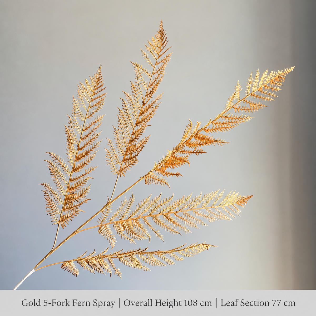 Gold 5-Fork Fern Spray | Overall Height 108 cm | Leaf Section 77 cm artificial holiday floral decoration by Sunvale Living