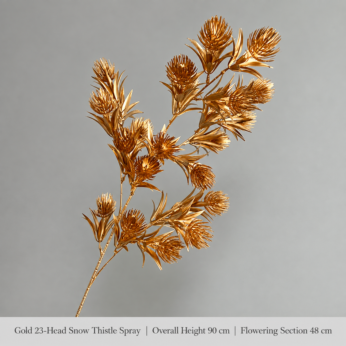 Gold 23-Head Snow Thistle Spray | Overall Height 90 cm | Flowering Section 48 cm artificial holiday floral decoration by Sunvale Living