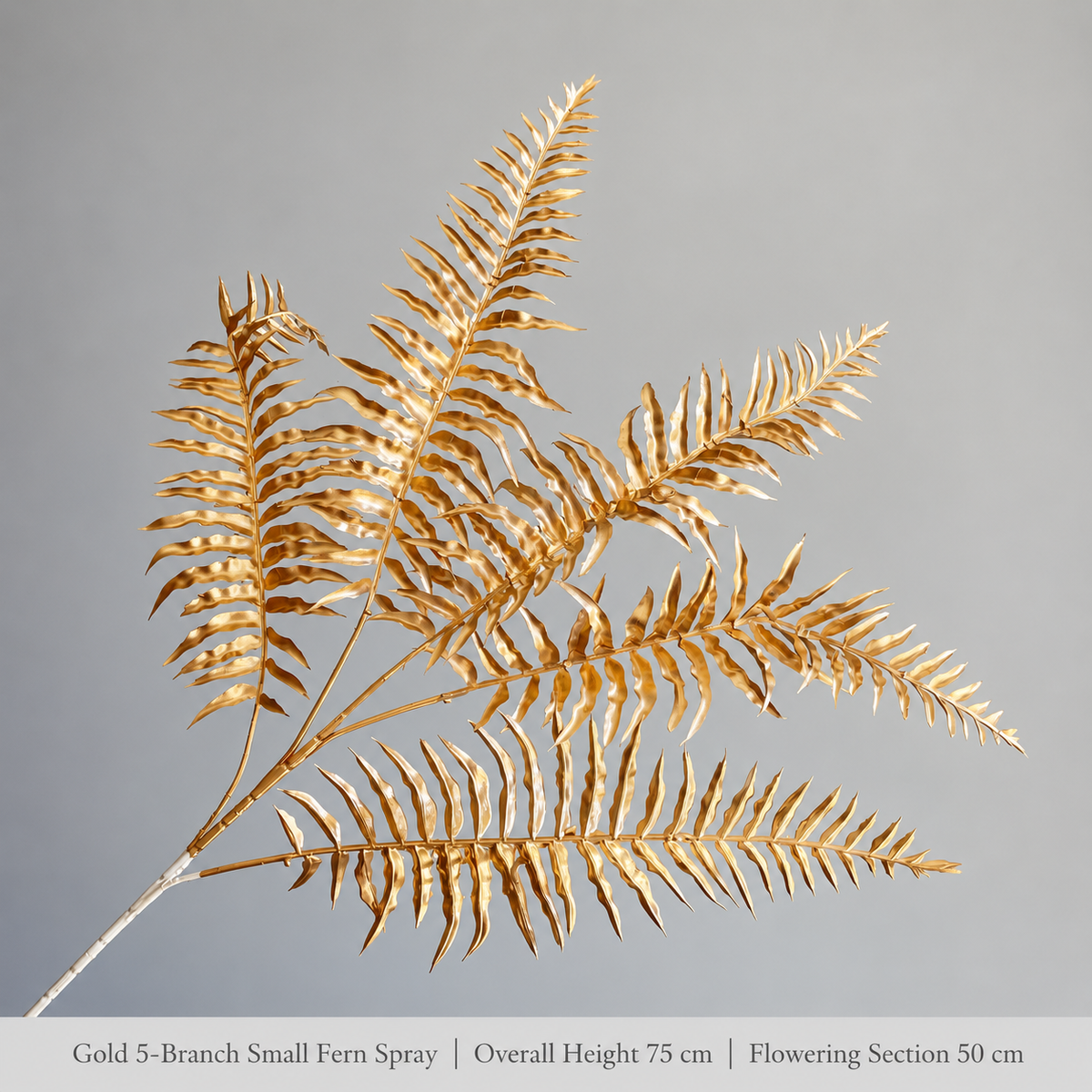 Gold 5-Branch Small Fern Spray | Overall Height 75 cm | Flowering Section 50 cm artificial holiday floral decoration by Sunvale Living