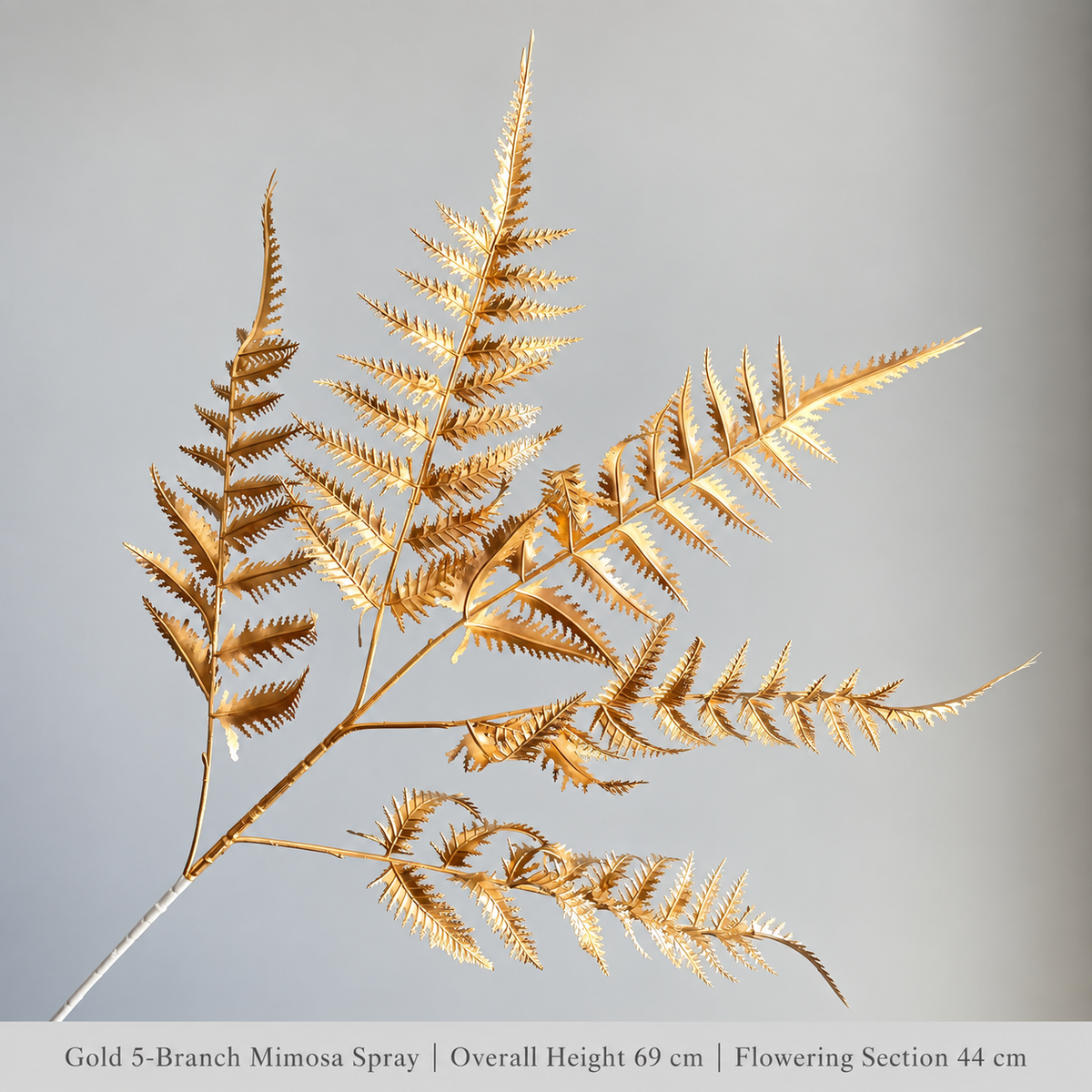 Gold 5-Branch Mimosa Spray | Overall Height 69 cm | Flowering Section 44 cm artificial holiday floral decoration by Sunvale Living