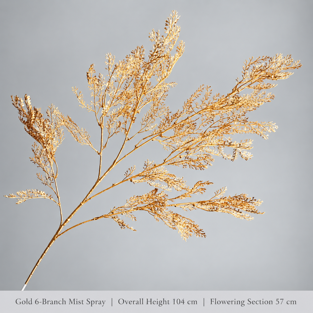 Gold 6-Branch Mist Spray | Overall Height 104 cm | Flowering Section 57 cm artificial holiday floral decoration by Sunvale Living