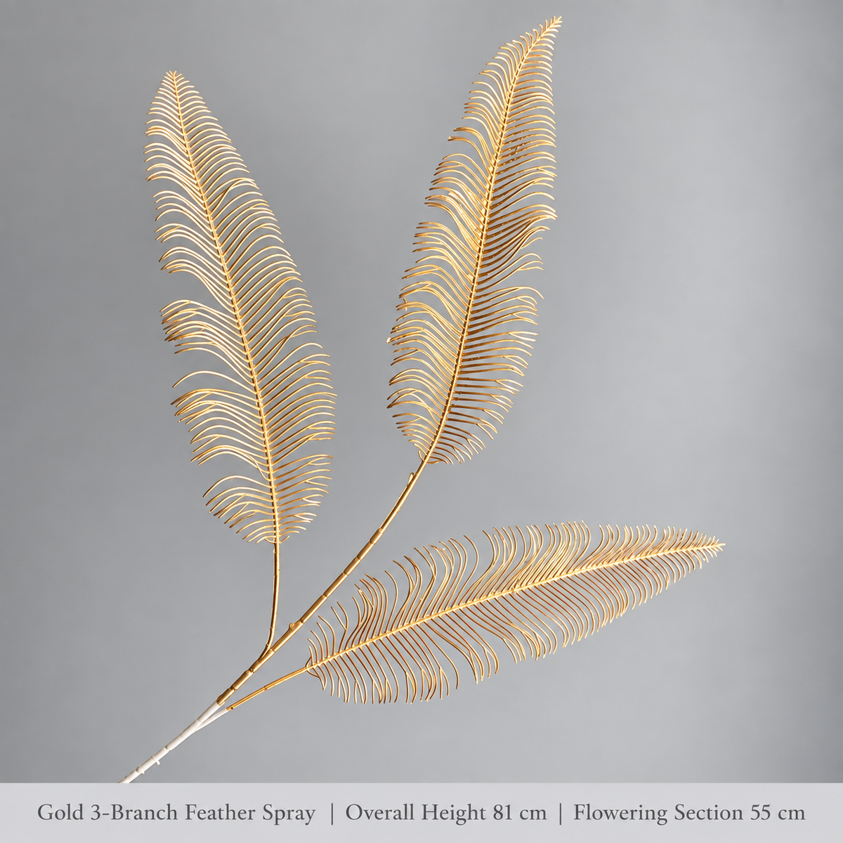 Gold 3-Branch Feather Spray | Overall Height 81 cm | Flowering Section 55 cm artificial holiday floral decoration by Sunvale Living