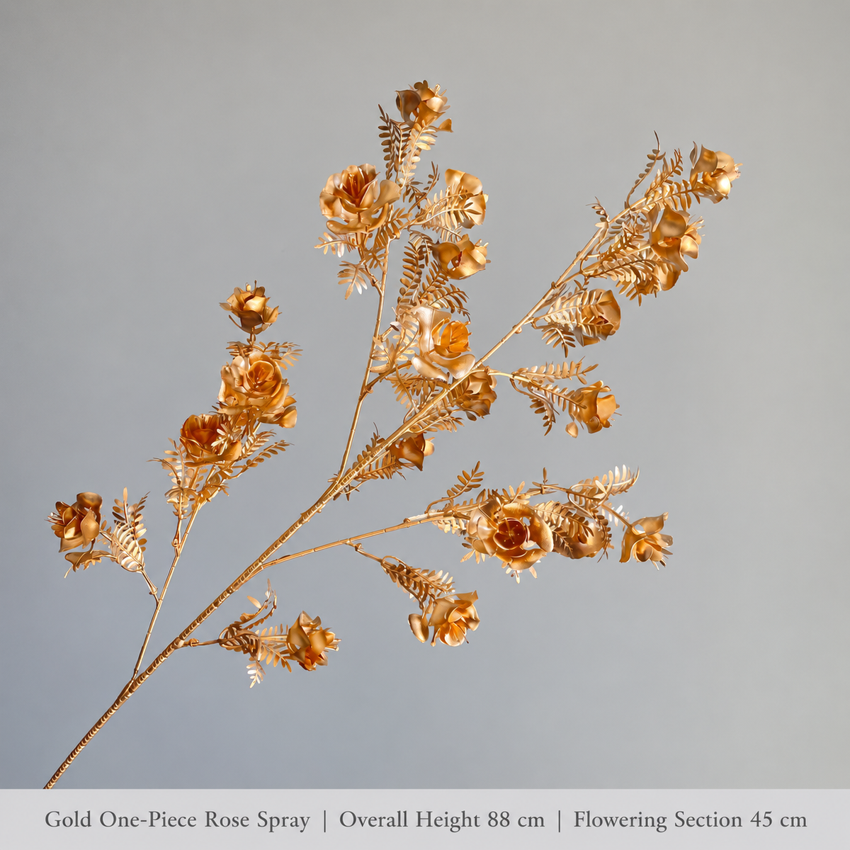 Gold One-Piece Rose Spray | Overall Height 88 cm | Flowering Section 45 cm artificial holiday floral decoration by Sunvale Living