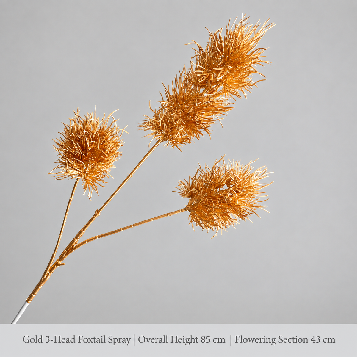Gold 3-Head Foxtail Spray | Overall Height 85 cm | Flowering Section 43 cm artificial holiday floral decoration by Sunvale Living