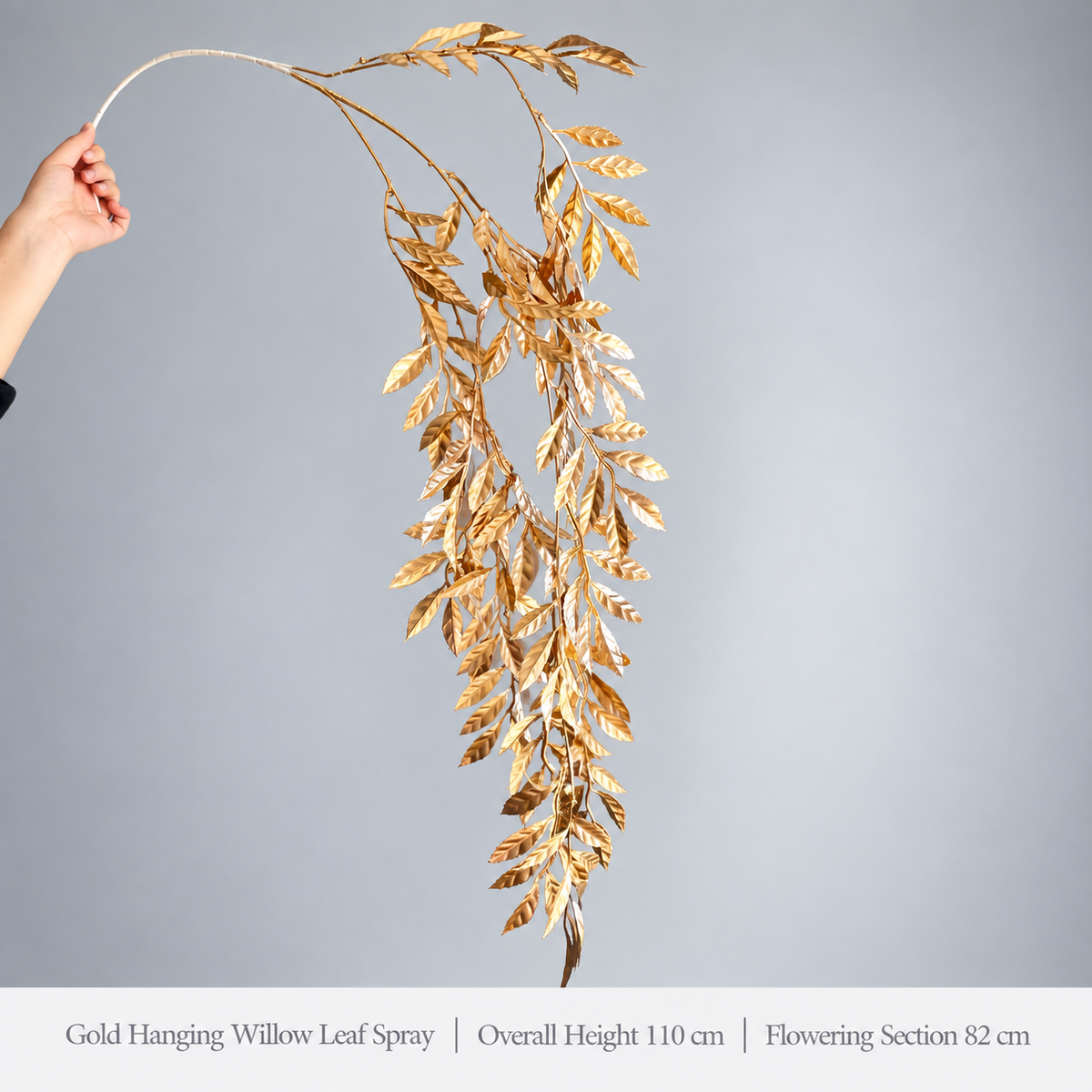 Gold Hanging Willow Leaf Spray | Overall Height 110 cm | Flowering Section 82 cm artificial holiday floral decoration by Sunvale Living