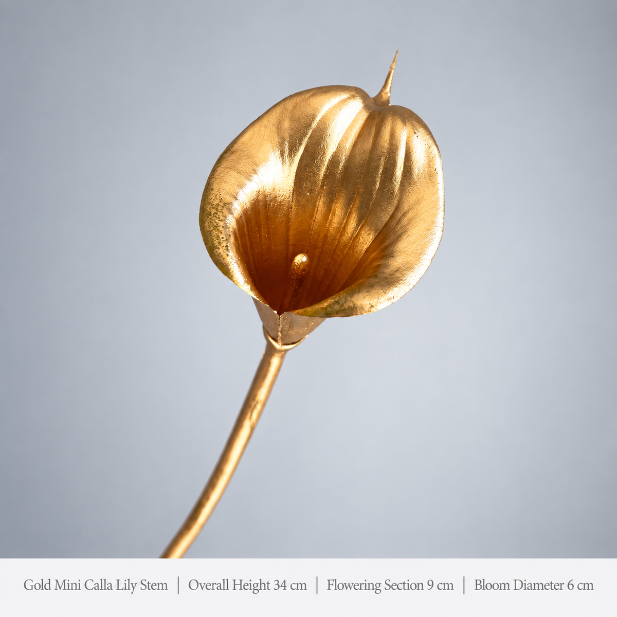 Gold Mini Calla Lily Stem | Overall Height 34 cm | Flowering Section 9 cm | Bloom Diameter 6 cm artificial holiday floral decoration by Sunvale Living