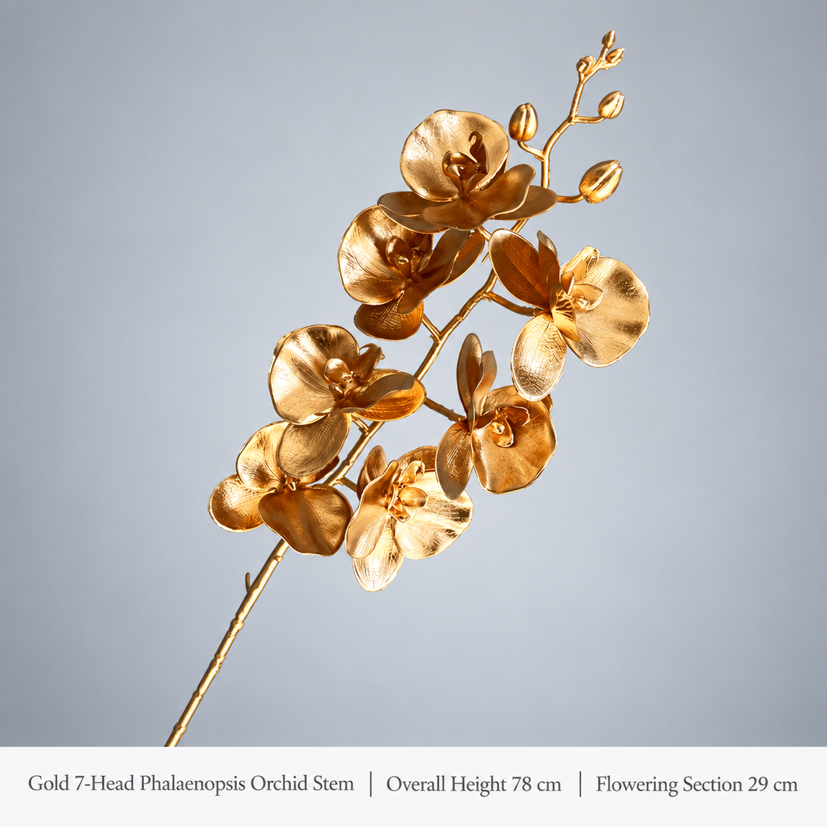 Gold 7-Head Phalaenopsis Orchid Stem | Overall Height 78 cm | Flowering Section 29 cm artificial holiday floral decoration by Sunvale Living