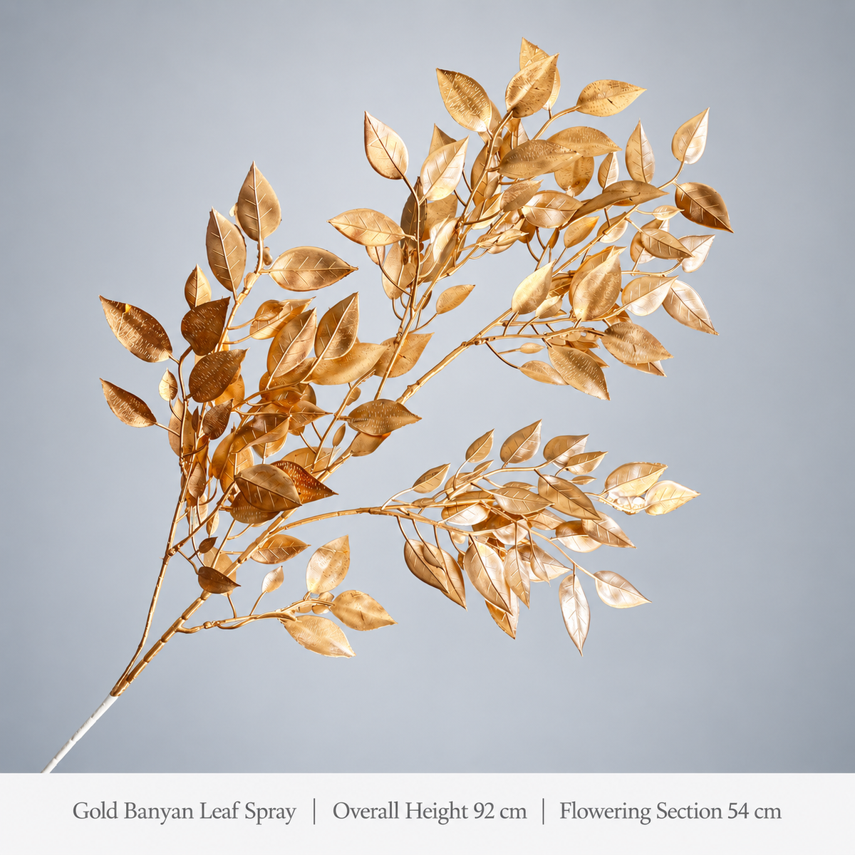 Gold Banyan Leaf Spray | Overall Height 92 cm | Flowering Section 54 cm artificial holiday floral decoration by Sunvale Living