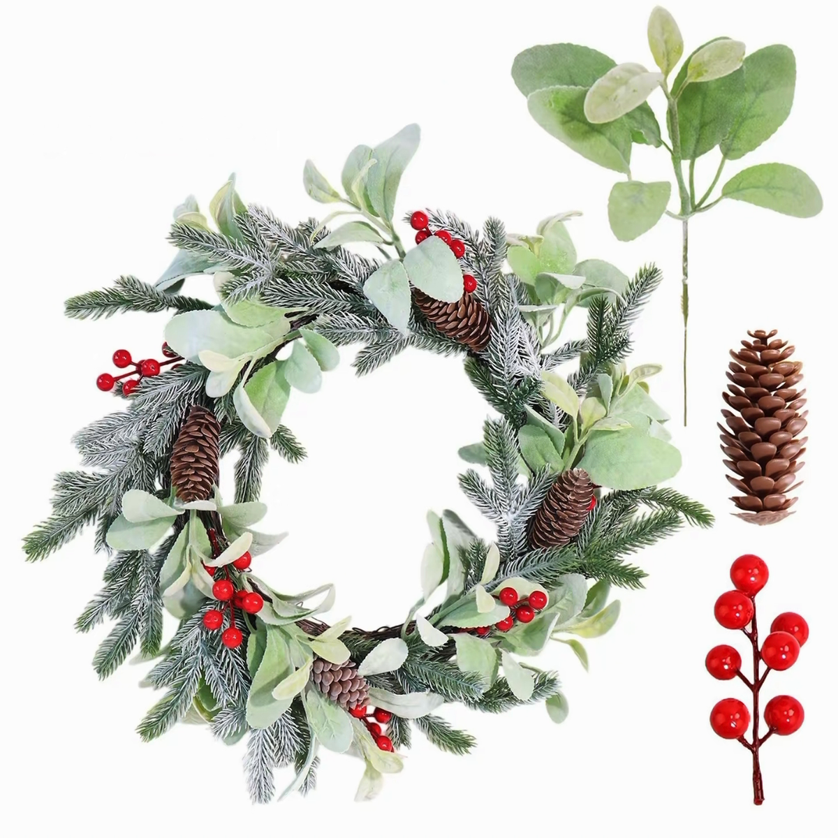 Eucalyptus & Berry Christmas Wreath artificial wreath on a clean white product background