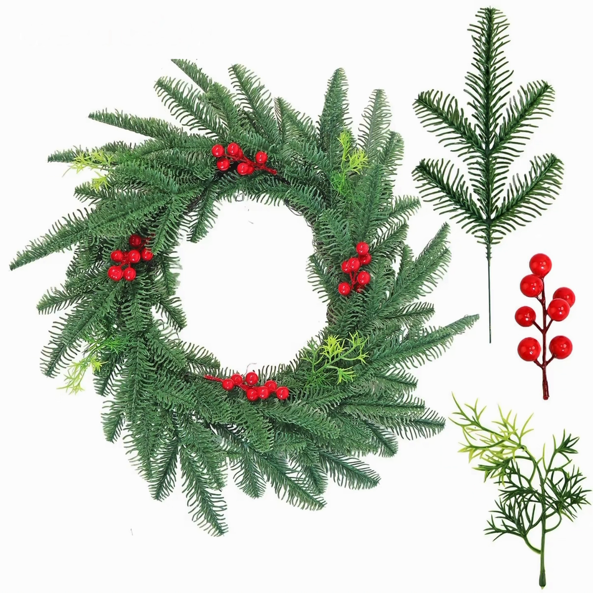 Red Berry Christmas Wreath artificial wreath on a clean white product background