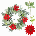 Poinsettia Eucalyptus Christmas Wreath artificial wreath on a clean white product background