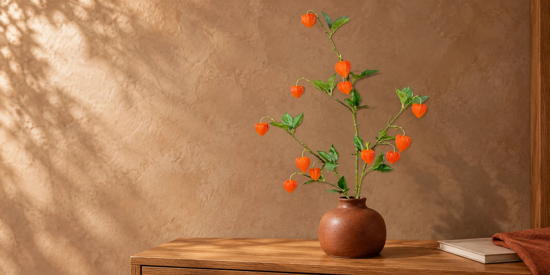 Styled artificial-flower and decoration display for autumn