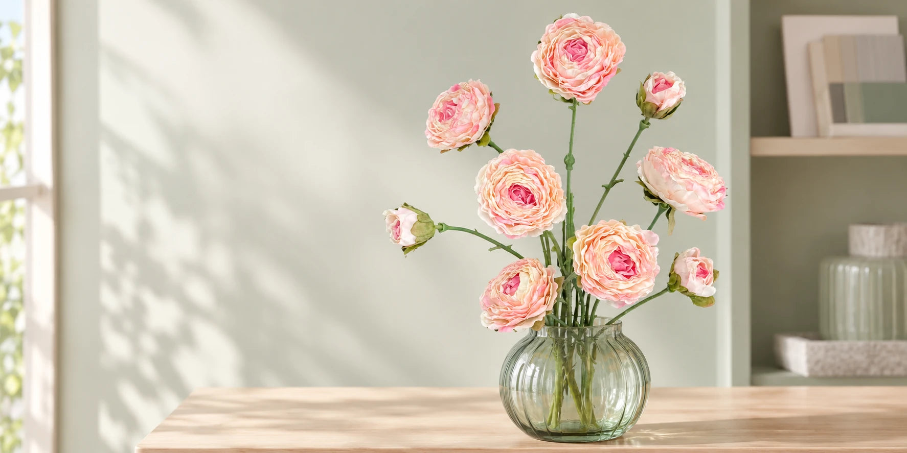 Styled artificial-flower and decoration display for spring